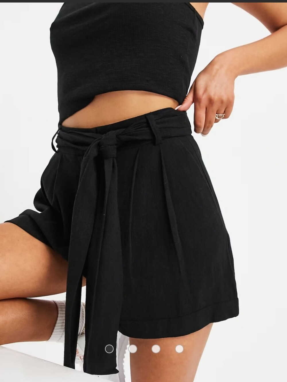 ASOS Black High-Waist Tie-Belt Pleated Shorts